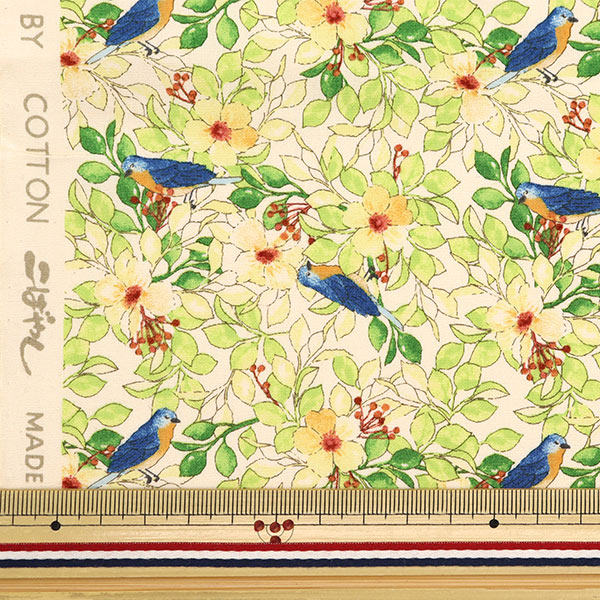 【数量5から】 生地 『ブロード 花と青い鳥 イエロー KTS6963-A』 COTTON KOBAYASHI コットンこばやし 小林繊維