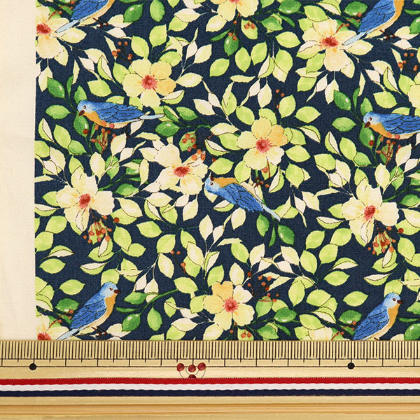 [Quantité à partir de 5] Tissu "Large fleur et oiseau bleu marine KTS6963-E" COTTON KOBAYASHI
