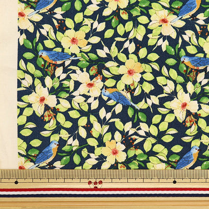 [Quantité à partir de 5] Tissu "Large fleur et oiseau bleu marine KTS6963-E" COTTON KOBAYASHI