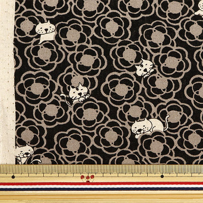 【数量5から】 生地 『綿麻キャンバス 香りのない花とねこ E KTS6989-E』 COTTON KOBAYASHI コットンこばやし 小林繊維