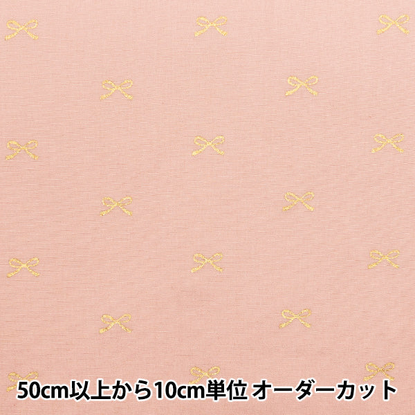 [5부터 시작하는 수량] 천・원단 "넓은" 리본 핑크 배경 x 골드 KTS7091-B" COTTON KOBAYASHI