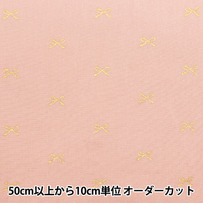 [5부터 시작하는 수량] 천・원단 "넓은" 리본 핑크 배경 x 골드 KTS7091-B" COTTON KOBAYASHI
