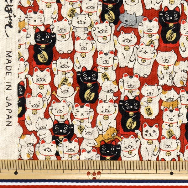 Lucky Cat Cotton Linen Fabric Red | Cotton Kobayashi – Yuzawaya