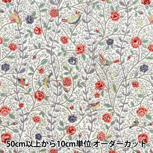 [5부터 시작하는 수량] 천・원단 "Broad Antique Rose Bird Sarasa Red Rose KTS7099-A" COTTON KOBAYASHI