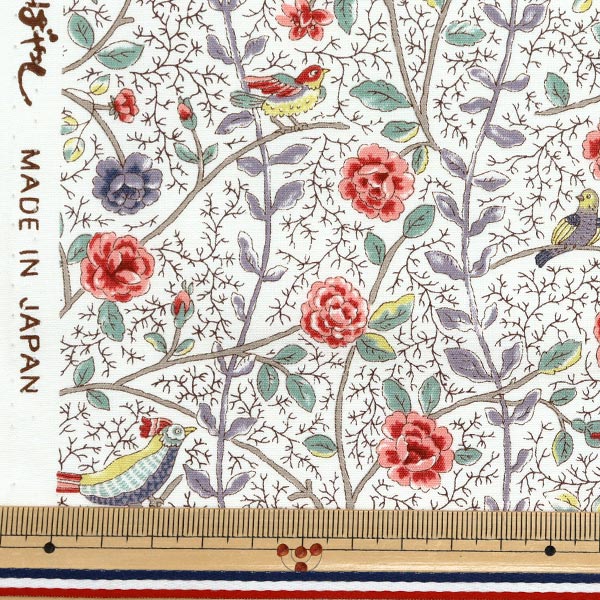 [Quantità a partire da 5] Tessuto "Broad Antique Rose Bird Sarasa Red Rose KTS7099-A" COTTON KOBAYASHI