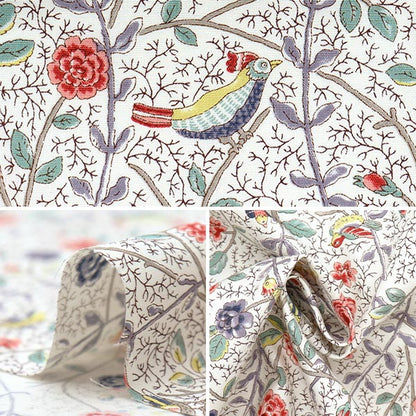 [Quantità a partire da 5] Tessuto "Broad Antique Rose Bird Sarasa Red Rose KTS7099-A" COTTON KOBAYASHI