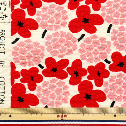 [Quantity starting from 5] Fabric "Usako fabric ripple print mini bouquet ivory x red UP5949-A" COTTON KOBAYASHI