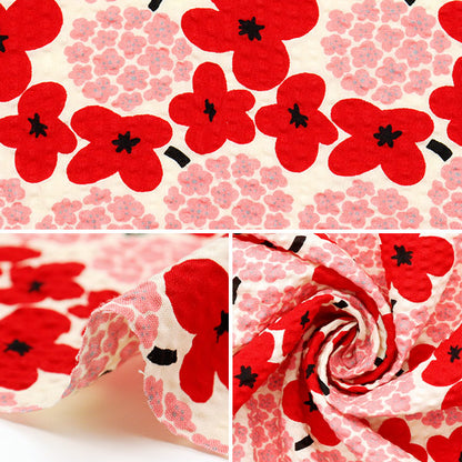 [Quantity starting from 5] Fabric "Usako fabric ripple print mini bouquet ivory x red UP5949-A" COTTON KOBAYASHI