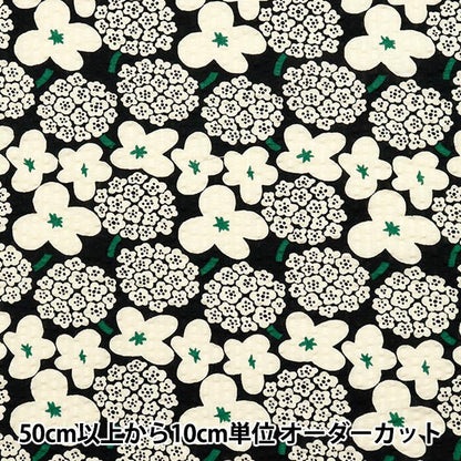 [5부터 시작하는 수량] 천・원단 "Usako 패브릭 리플 프린트 미니 부케 블랙 패브릭 UP5949-C" COTTON KOBAYASHI