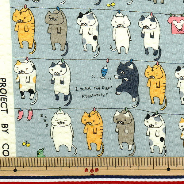 [Quantity starting from 5] Fabric "Ripple Print Washing Cat Gray KTS7086-C" COTTON KOBAYASHI