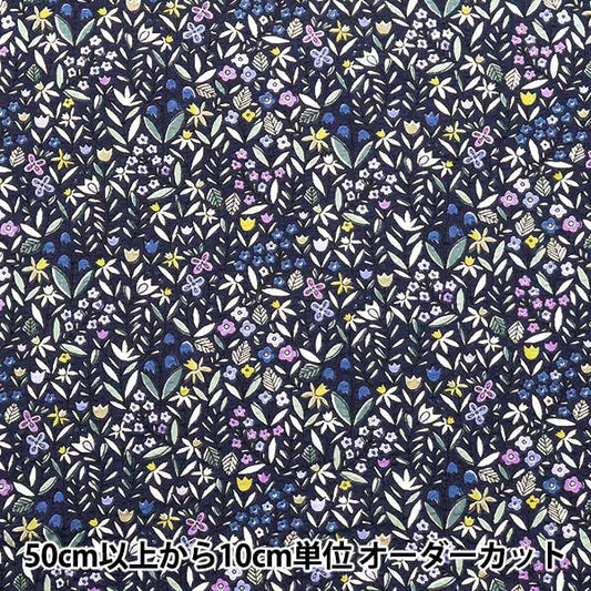 [5부터 시작하는 수량] 천・원단 "리플 프린트" 꽃무늬 남색 KTS7087-E" COTTON KOBAYASHI