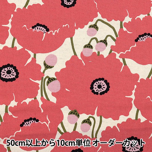 [Menge ab 5] Stoff "Suhakon Tuch Baumwolle Leinen Leinwand Mohnblume rot auf5963-a" COTTON KOBAYASHI