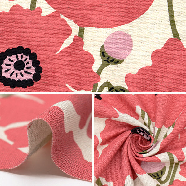 [Cantidad a partir de 5] Tela "Pappy Flower de lona de lino de algodón Suhakon Red UP5963-A" COTTON KOBAYASHI