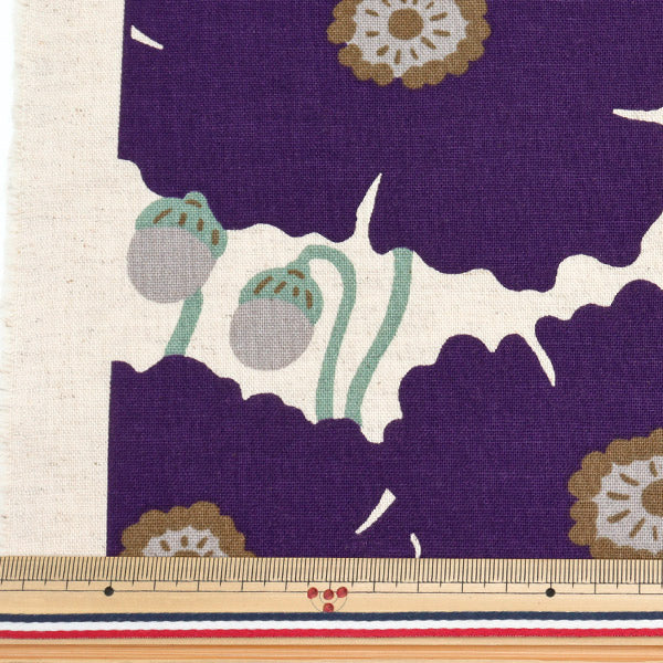 [Quantity starting from 5] Fabric "Suhakon cloth, cotton and linen canvas, poppy flowers, navy UP5963-C" COTTON KOBAYASHI