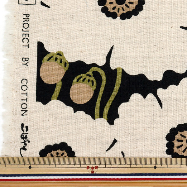 [Quantity starting from 5] Fabric "Usako Cloth, Cotton Linen Canvas, Poppy Flower, Black x Ivory, UP5963-E" COTTON KOBAYASHI