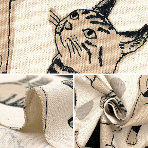 Cotton Linen Canvas Fabric Cat Beige | Cotton Kobayashi – Yuzawaya