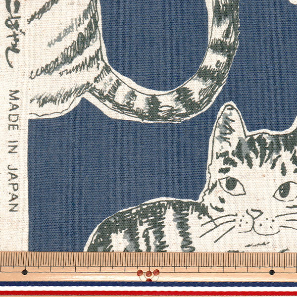 [Quantity starting from 5] Fabric "Cotton Linen Canvas Cat Navy KTS7110-E" COTTON KOBAYASHI