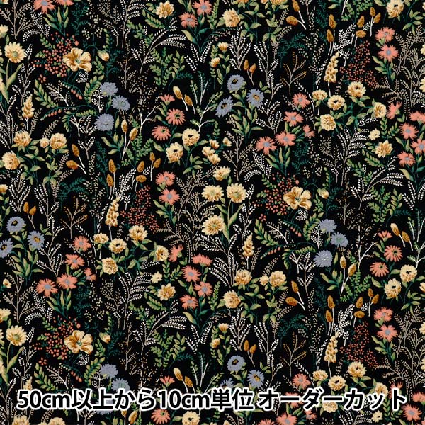 [Quantity starting from 5] Fabric "Cotton and linen"Sheeting Floral pattern black KTS7114-A" COTTON KOBAYASHI