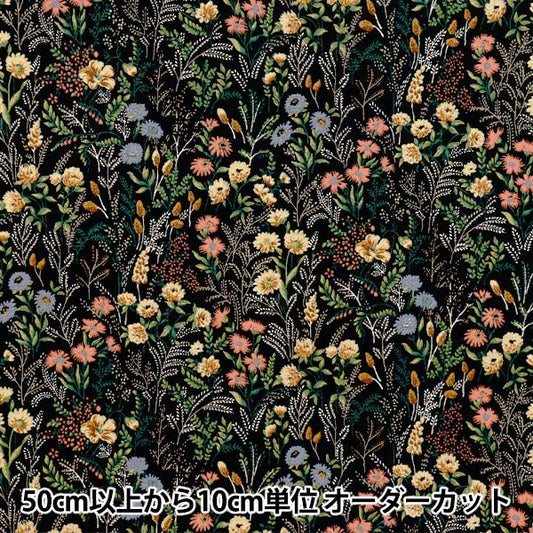 [Quantity starting from 5] Fabric "Cotton and linen"Sheeting Floral pattern black KTS7114-A" COTTON KOBAYASHI