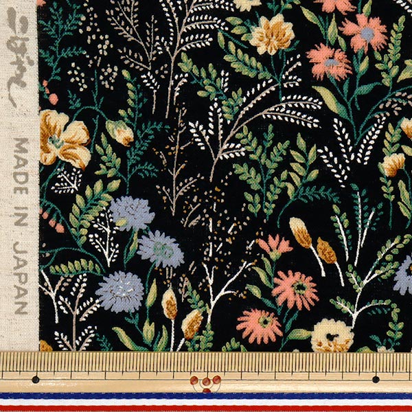 [Quantity starting from 5] Fabric "Cotton and linen"Sheeting Floral pattern black KTS7114-A" COTTON KOBAYASHI