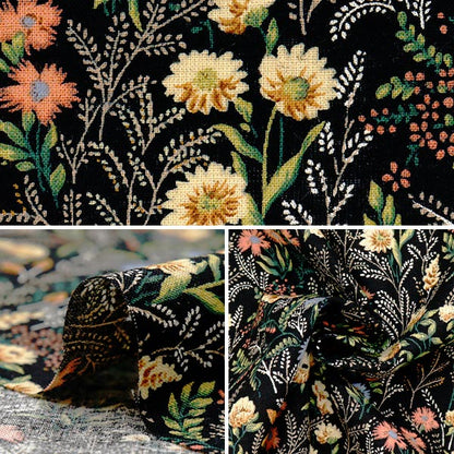 [Quantity starting from 5] Fabric "Cotton and linen"Sheeting Floral pattern black KTS7114-A" COTTON KOBAYASHI