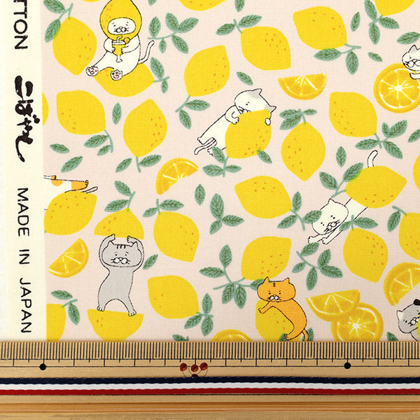 [Quantité à partir de 5] Tissu "Broad Lemon Cat Pink KTS7121-B" COTTON KOBAYASHI