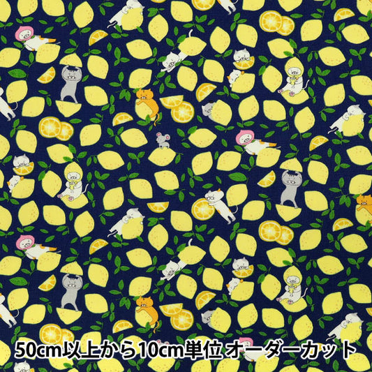 [Quantity starting from 5] Fabric "Broad Lemon Cat Navy KTS7121-D" COTTON KOBAYASHI