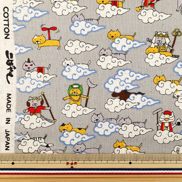 [Quantity starting from 5] Fabric "Cotton Linen Canvas Cat Joki Gray KTS7119-A" COTTON KOBAYASHI