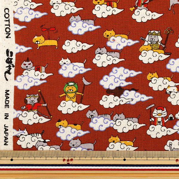 [Quantity starting from 5] Fabric "Cotton Linen Canvas Cat Joki Red KTS7119-B" COTTON KOBAYASHI