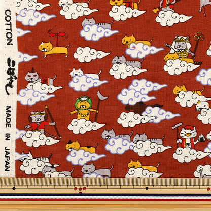 [Quantity starting from 5] Fabric "Cotton Linen Canvas Cat Joki Red KTS7119-B" COTTON KOBAYASHI
