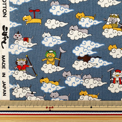 [Quantity starting from 5] Fabric "Cotton Linen Canvas Cat Joki Blue KTS7119-C" COTTON KOBAYASHI