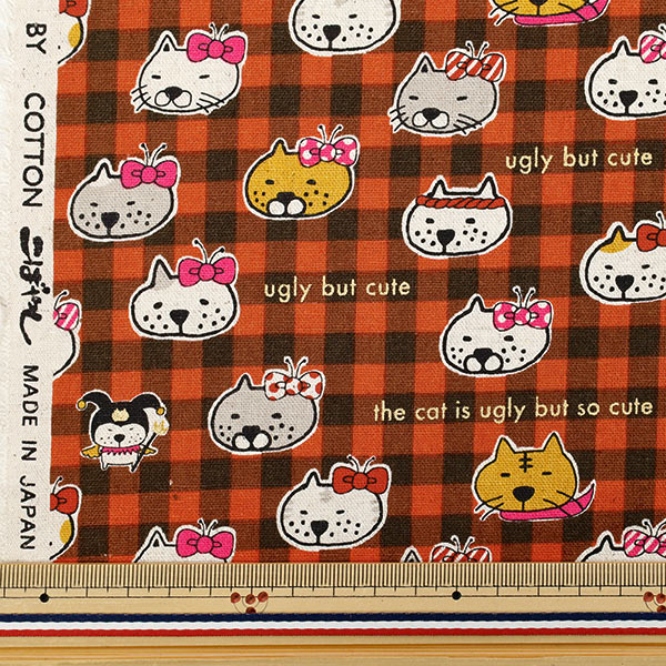 [Quantity starting from 5] Fabric "Cotton Linen Canvas Busaka Cat Akachek KTS7126-A" COTTON KOBAYASHI