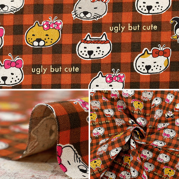 [Quantity starting from 5] Fabric "Cotton Linen Canvas Busaka Cat Akachek KTS7126-A" COTTON KOBAYASHI