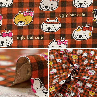 [Quantity starting from 5] Fabric "Cotton Linen Canvas Busaka Cat Akachek KTS7126-A" COTTON KOBAYASHI