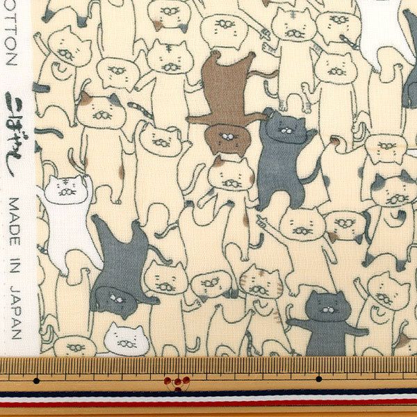 [Quantity starting from 5] Fabric 『double gauze Funya Dance Cat Ivory KTS7124-A" COTTON KOBAYASHI