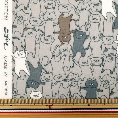 [Quantity starting from 5] Fabric 『double gauze Funya Dance Cat Gray KTS7124-D" COTTON KOBAYASHI