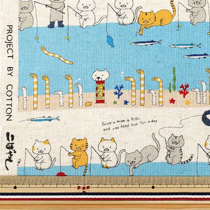 [Quantity from 5] Fabric "Cotton Linen Canvas Fishing Cat feat Chin Conger Watermelon KTS7137-A" COTTON KOBAYASHI