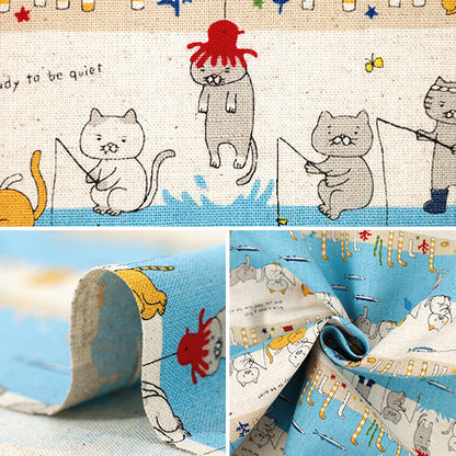 [Quantity from 5] Fabric "Cotton Linen Canvas Fishing Cat feat Chin Conger Watermelon KTS7137-A" COTTON KOBAYASHI