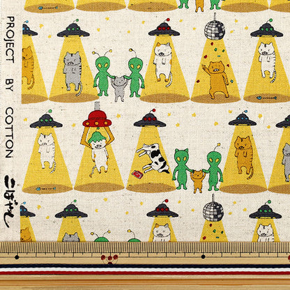 [Anzahl ab 5] Stoff „Baumwoll-Leinen-Canvas entführte Katze Kinari KTS7149-A" COTTON KOBAYASHI