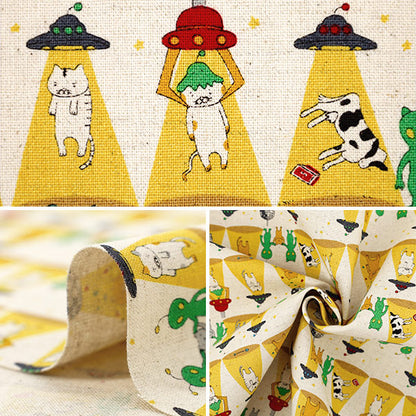 [Anzahl ab 5] Stoff „Baumwoll-Leinen-Canvas entführte Katze Kinari KTS7149-A" COTTON KOBAYASHI