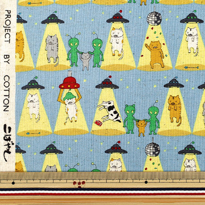 [Quantity from 5] Fabric "Cotton linen canvas snatched cat saxophone KTS7149-C" COTTON KOBAYASHI