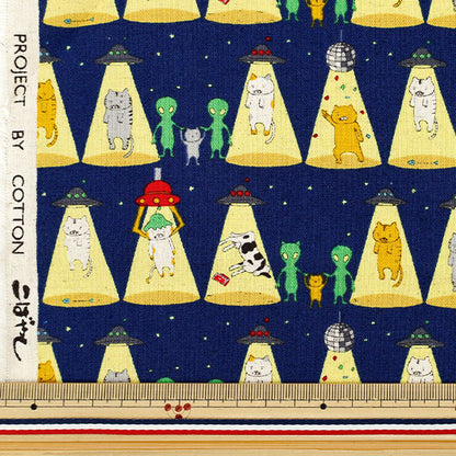 [Quantity from 5] Fabric "Cotton Linen Canvas Kidnapped Cat Navy KTS7149-D" COTTON KOBAYASHI