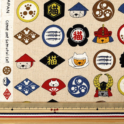 [Quantity from 5] Fabric "Cotton linen canvas family crest cat beige KTS7139-A" COTTON KOBAYASHI