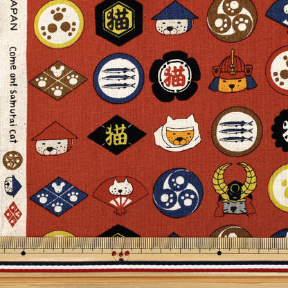 [Quantity from 5] Fabric "Cotton linen canvas family crest cat red KTS7139-B" COTTON KOBAYASHI