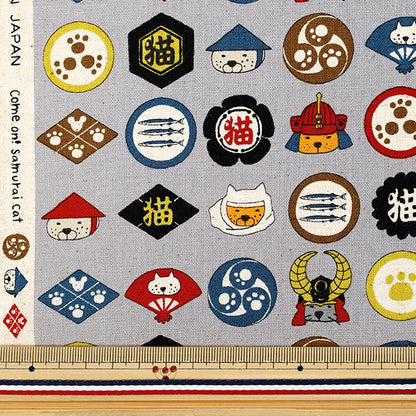 [Quantity from 5] Fabric "Cotton Linen Canvas Family Crest Cat Gray KTS7139-D" COTTON KOBAYASHI