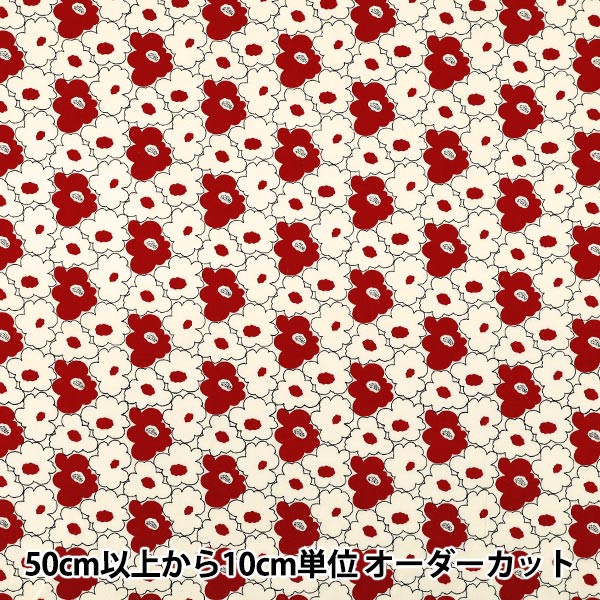 [Quantity from 5] Fabric “Uhayako Cloth Broad Mini Peach Flower Ivory x Red UP5984-A" COTTON KOBAYASHI