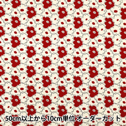 [Quantity from 5] Fabric “Uhayako Cloth Broad Mini Peach Flower Ivory x Red UP5984-A" COTTON KOBAYASHI