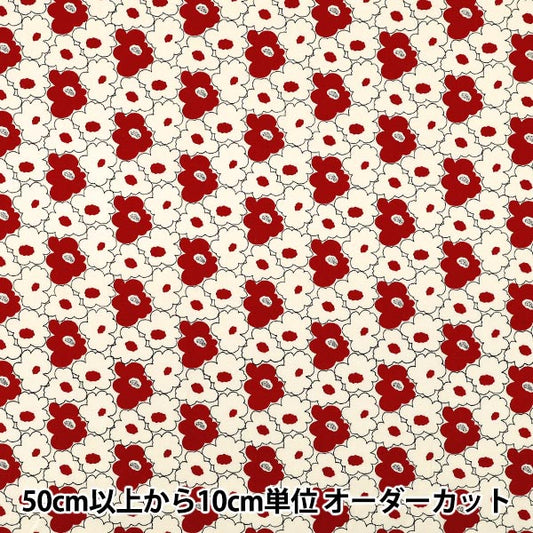 [Quantity from 5] Fabric “Uhayako Cloth Broad Mini Peach Flower Ivory x Red UP5984-A" COTTON KOBAYASHI
