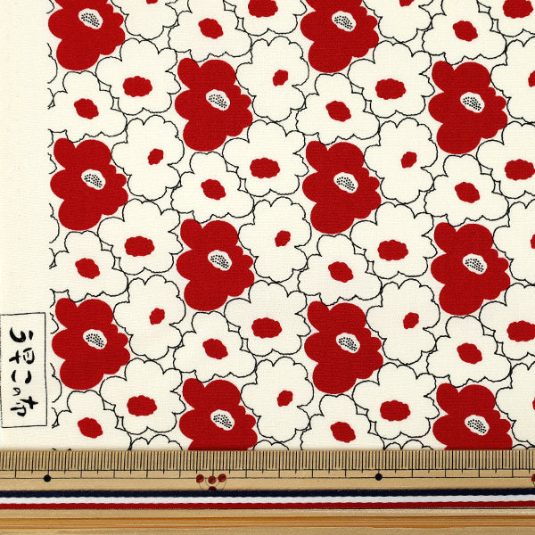 [Quantity from 5] Fabric “Uhayako Cloth Broad Mini Peach Flower Ivory x Red UP5984-A" COTTON KOBAYASHI