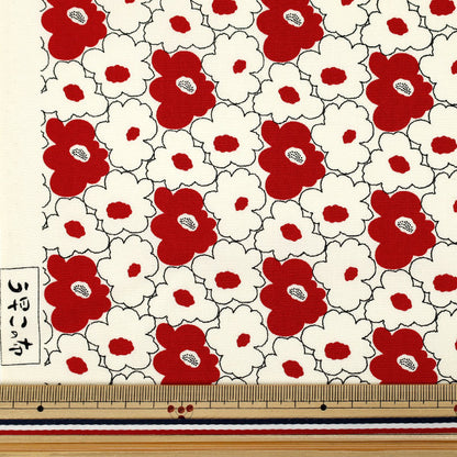 [Quantity from 5] Fabric “Uhayako Cloth Broad Mini Peach Flower Ivory x Red UP5984-A" COTTON KOBAYASHI